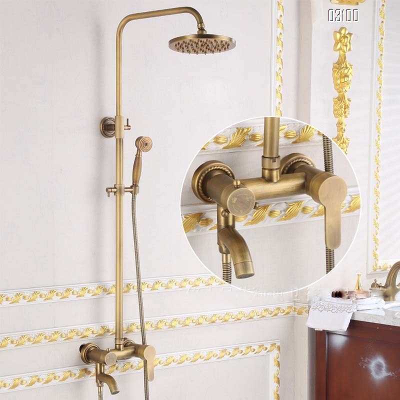 Brass Antique large apple three-speed shower head set bathroom European retro rain shower bathroom equipment
