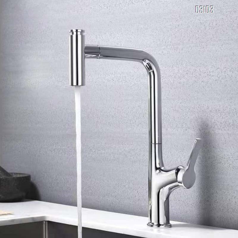 Brass kitchen sink faucet with hot and cold water tap small apartment pull-out sink with rotating Swivel elbow faucet