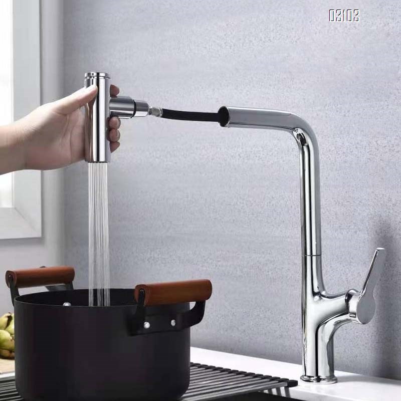Brass kitchen sink faucet with hot and cold water tap small apartment pull-out sink with rotating Swivel elbow faucet