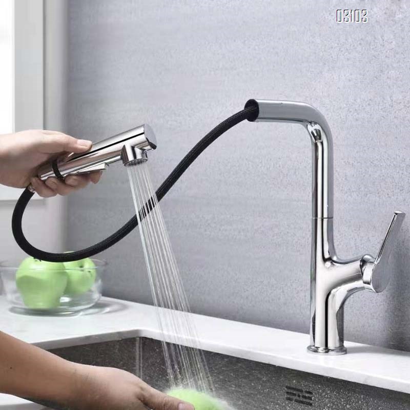 Brass kitchen sink faucet with hot and cold water tap small apartment pull-out sink with rotating Swivel elbow faucet