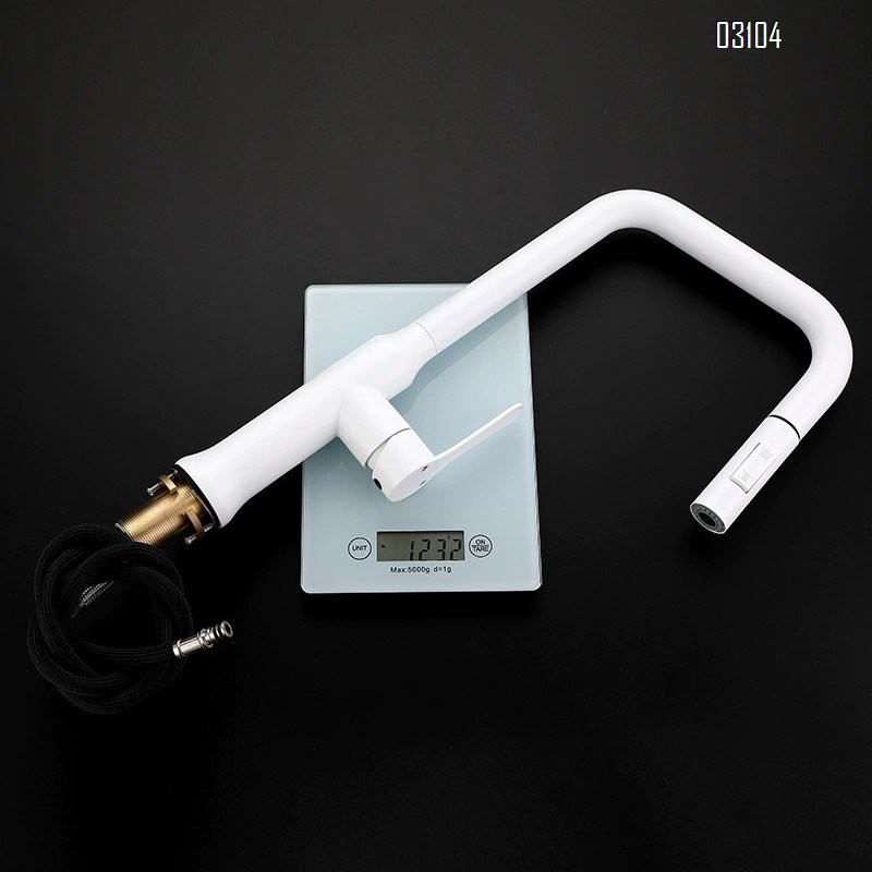 White 304 stainless steel kitchen cold and hot water faucet with pull-out extendable seven-letter pipe faucet