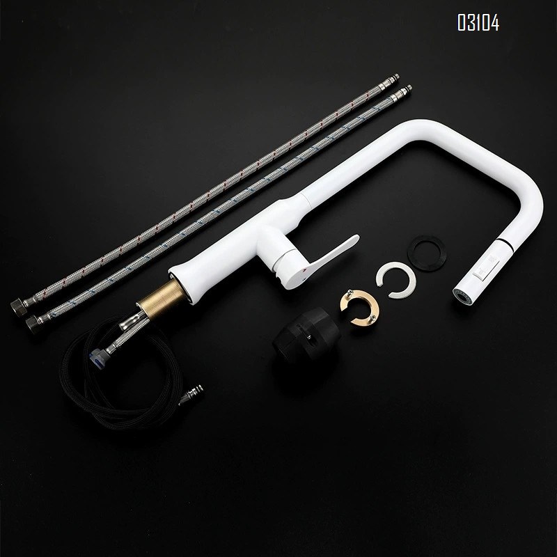 White 304 stainless steel kitchen cold and hot water faucet with pull-out extendable seven-letter pipe faucet