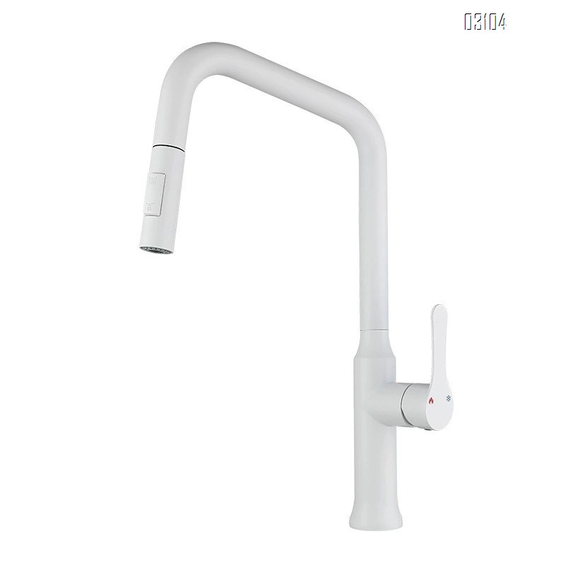 White 304 stainless steel kitchen cold and hot water faucet with pull-out extendable seven-letter pipe faucet