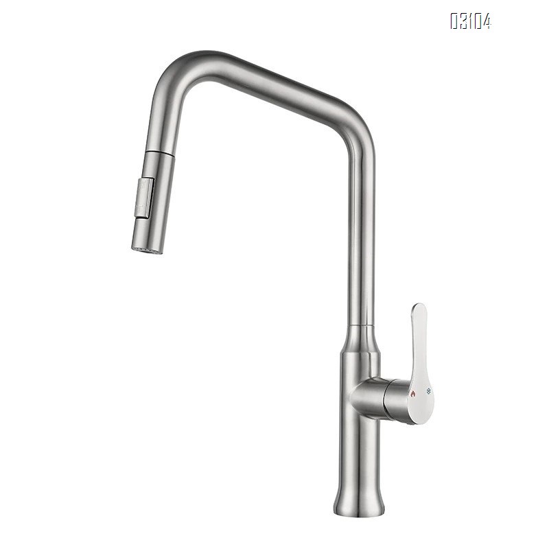 White 304 stainless steel kitchen cold and hot water faucet with pull-out extendable seven-letter pipe faucet