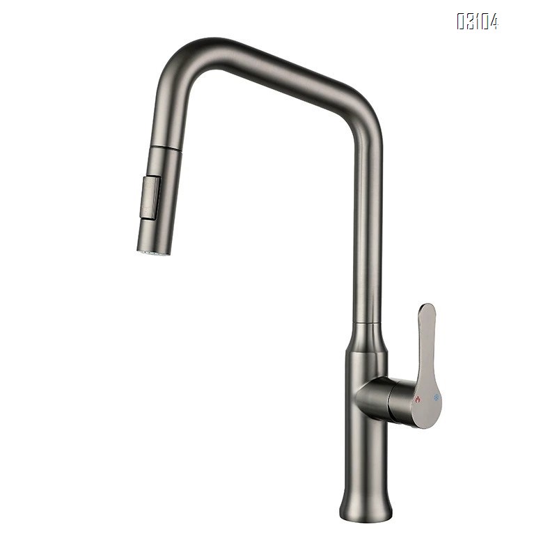 White 304 stainless steel kitchen cold and hot water faucet with pull-out extendable seven-letter pipe faucet