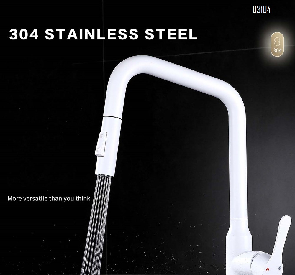 White 304 stainless steel kitchen cold and hot water faucet with pull-out extendable seven-letter pipe faucet