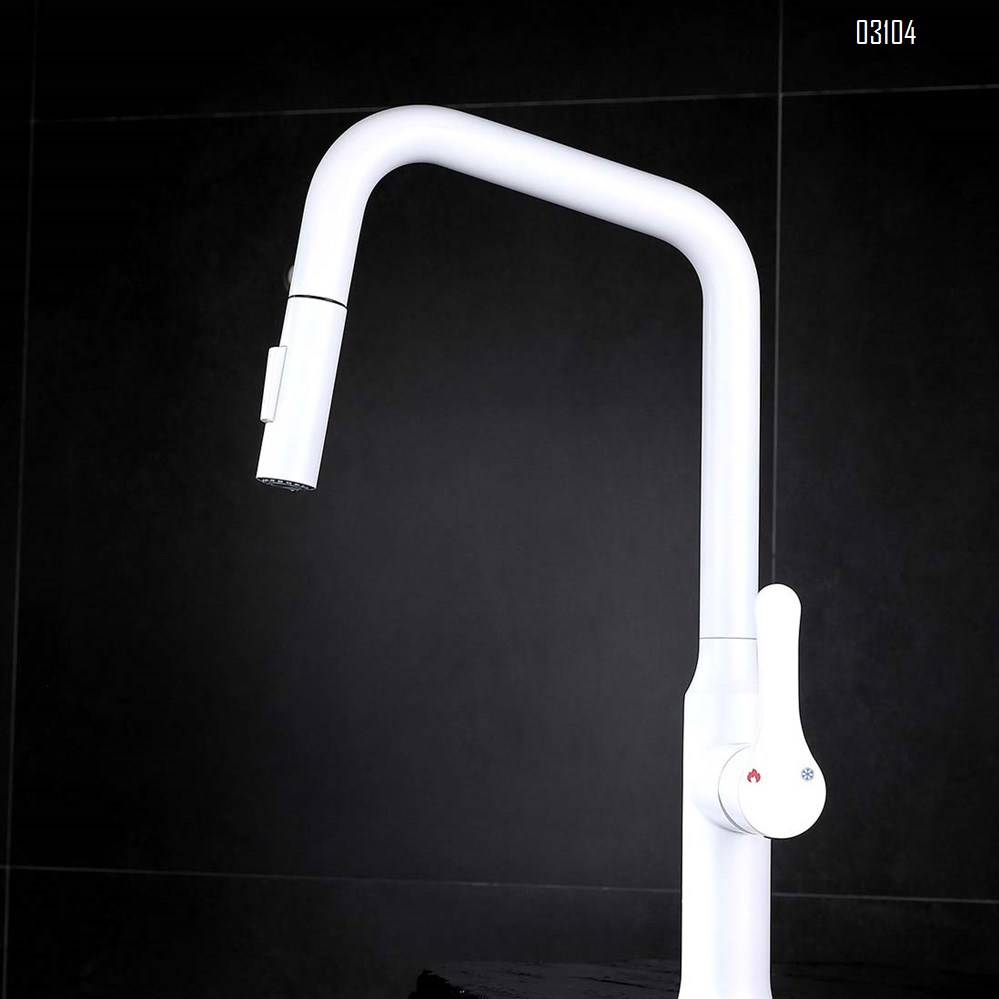 White 304 stainless steel kitchen cold and hot water faucet with pull-out extendable seven-letter pipe faucet