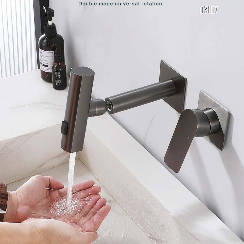 Brass gun gray white cold hot dark assembly basin faucet integrated hot melt into the wall wash basin rain