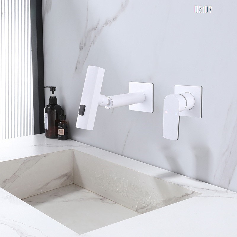 Brass gun gray white cold hot dark assembly basin faucet integrated hot melt into the wall wash basin rain