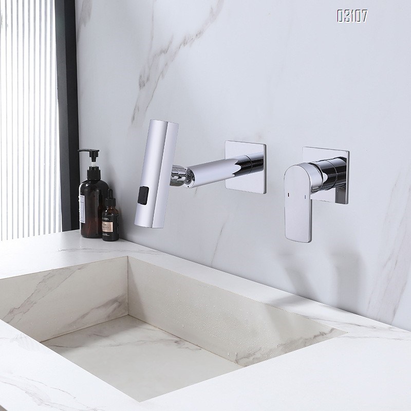 Brass gun gray white cold hot dark assembly basin faucet integrated hot melt into the wall wash basin rain