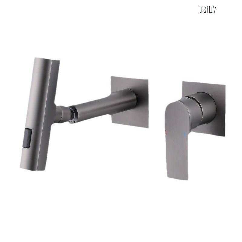Brass gun gray white cold hot dark assembly basin faucet integrated hot melt into the wall wash basin rain