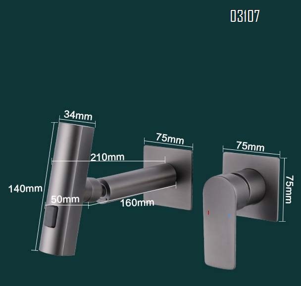 Brass gun gray white cold hot dark assembly basin faucet integrated hot melt into the wall wash basin rain