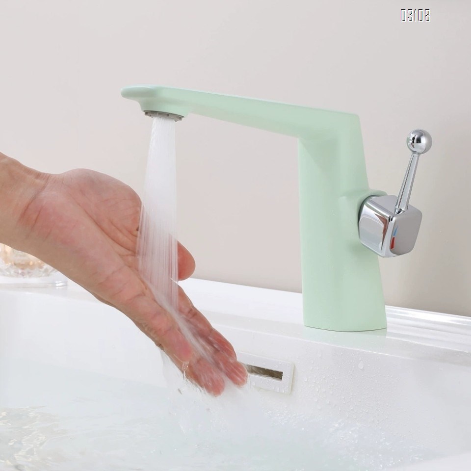 Red and green cold and hot faucets for washbasin bathroom all Brass wash basin for home and hotel use