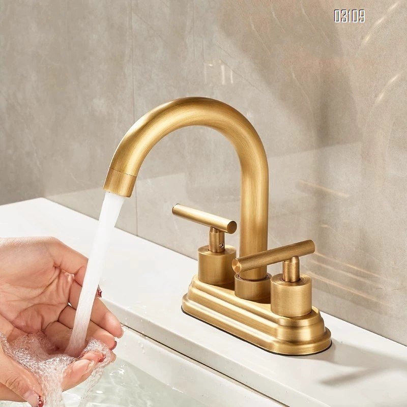 Brass Vintage Antique Wash Basin Faucet with Double Holes for Bathroom Cabinet Cold and Hot Water Tap for Sink