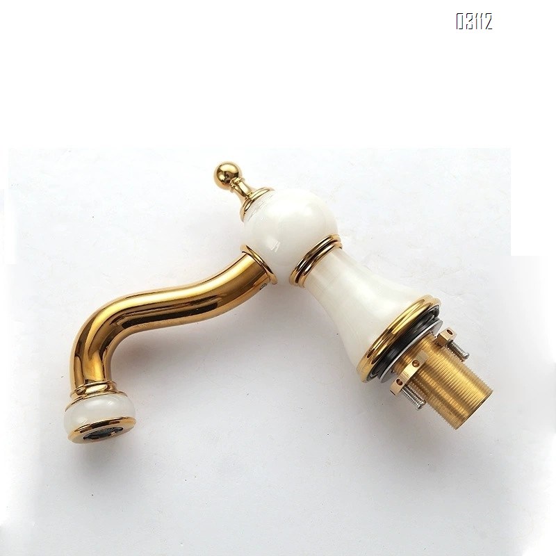 European style three-hole jade stone faucet Brass antique  wash basin wash basin bathroom golden bathroom cabinet faucet