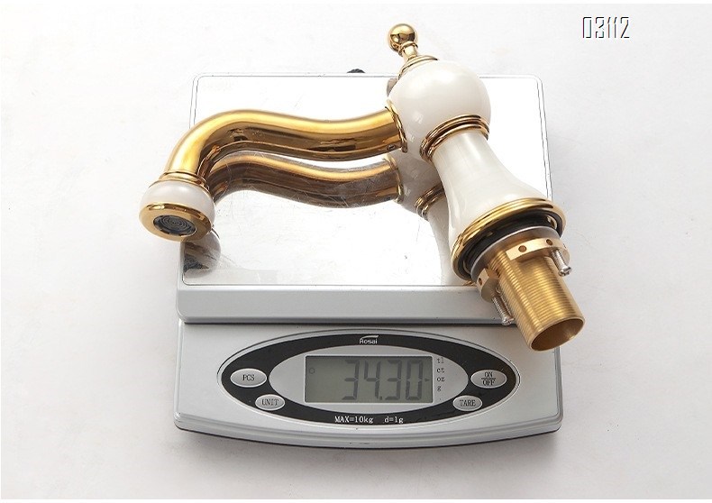 European style three-hole jade stone faucet Brass antique  wash basin wash basin bathroom golden bathroom cabinet faucet
