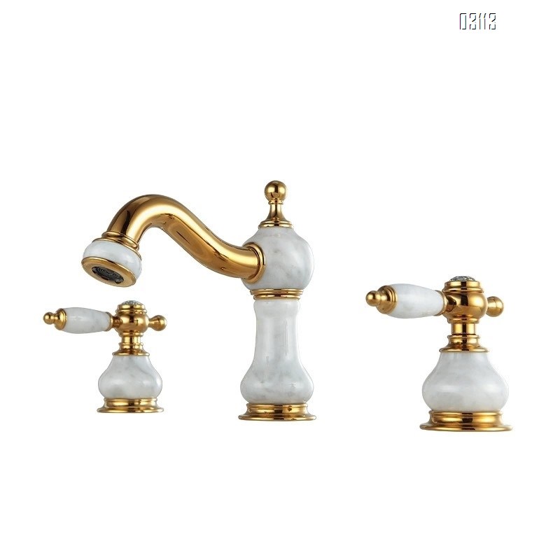 European style three-hole Separate jade stone faucet Brass antique wash basin wash basin bathroom golden bathroom faucet