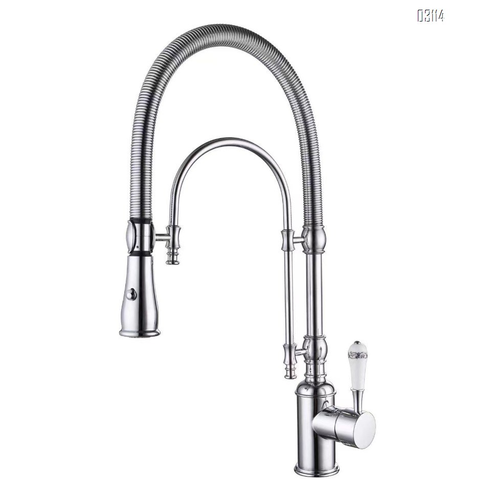 Kitchen faucet European style titanium gold sink cold and hot spring shower double water outlet all Brass vegetable wash basin rotary faucet
