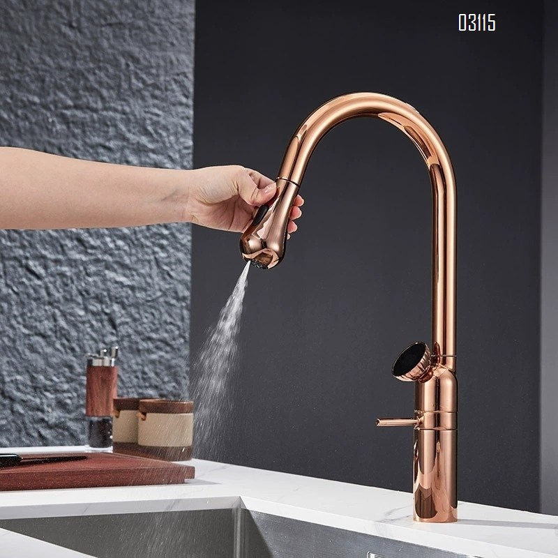 Kitchen pull-down faucet cold and hot wash basin gun ash pool sink washing machine rotating telescopic home use
