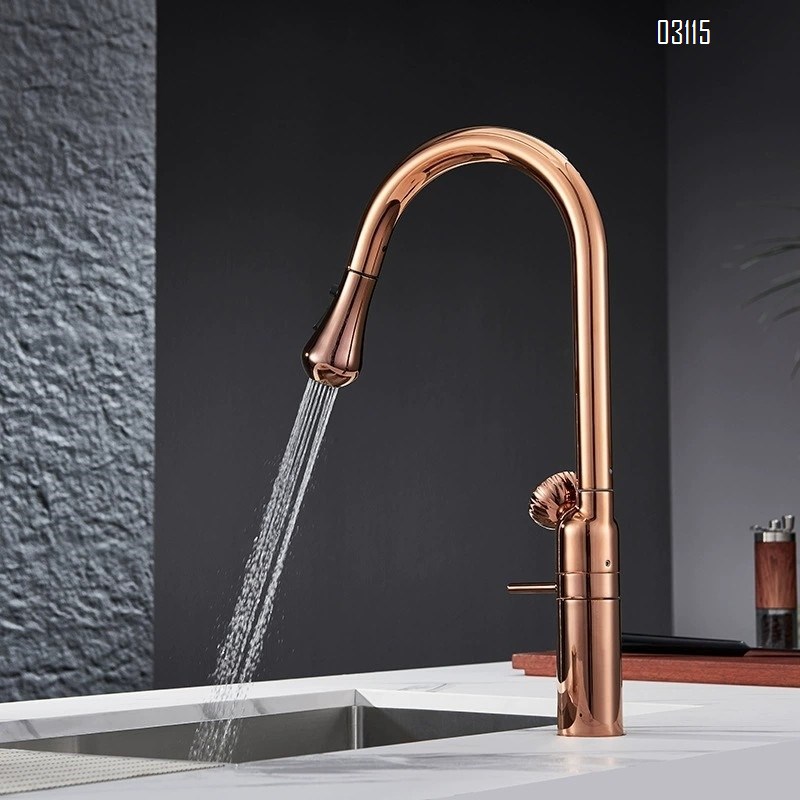Kitchen pull-down faucet cold and hot wash basin gun ash pool sink washing machine rotating telescopic home use