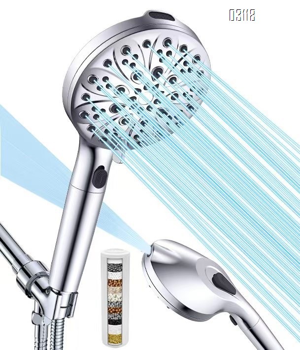 Filtered Handheld Shower Head, 7 Spray Mode Shower Head with Stainless Hose, Bracket  for Hard Water Remove Chlorine