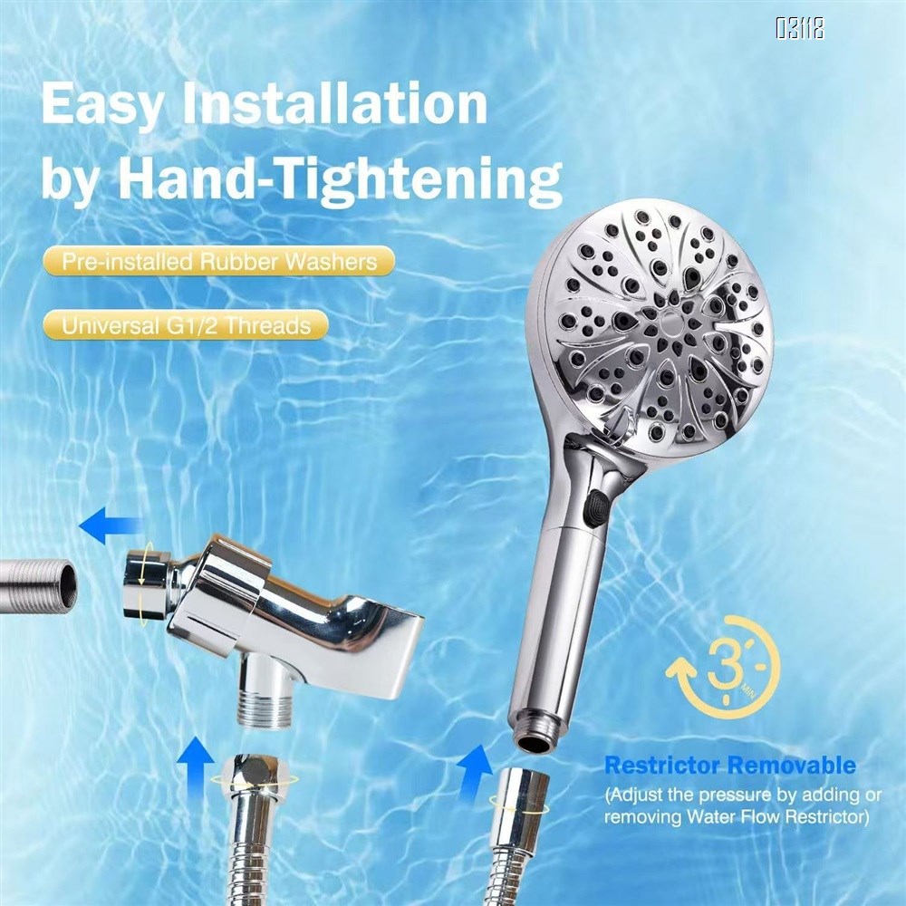 Filtered Handheld Shower Head, 7 Spray Mode Shower Head with Stainless Hose, Bracket  for Hard Water Remove Chlorine