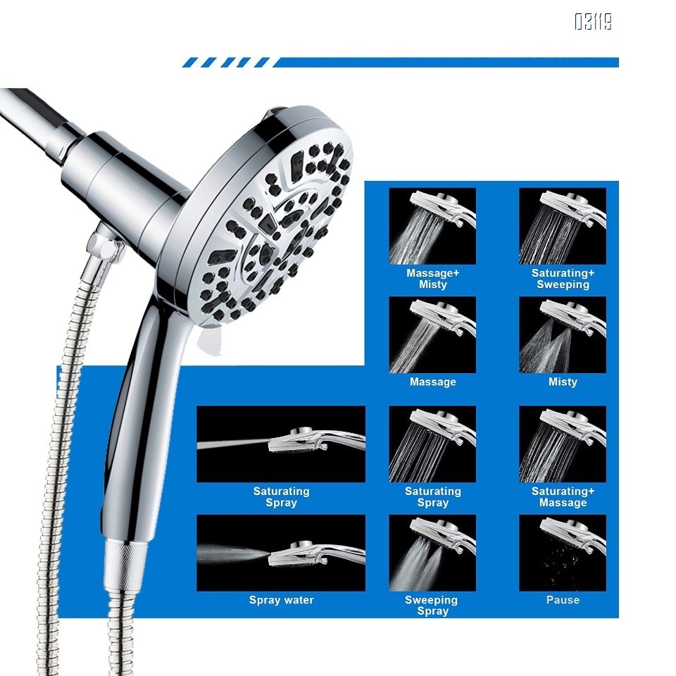 Magnetic Guidance Docking System High-Pressure 10 Settings Handheld Shower Head with Bracket Stainless Steel Hose,Chrome
