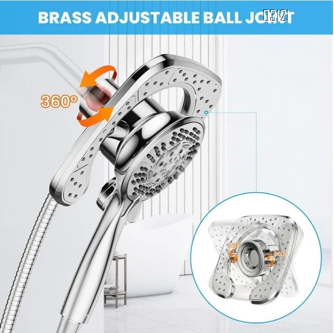 Filtered Shower Head with Handheld, 5-Spray Setting Detachable Showerhead with Filters for Hard Water Remove Chlorine , Chrome