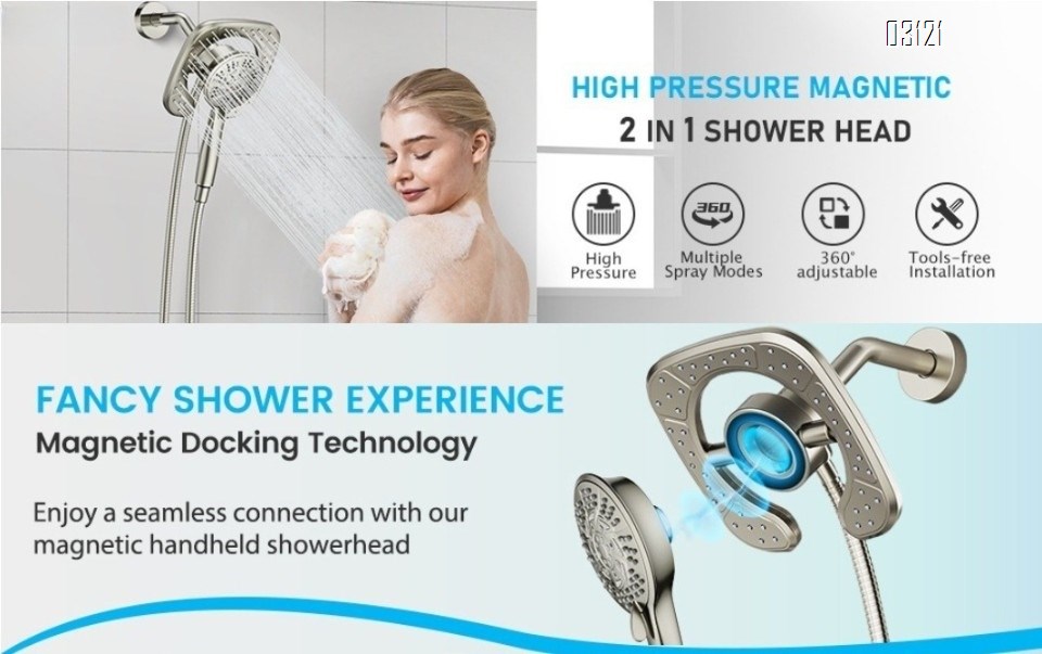 Filtered Shower Head with Handheld, 5-Spray Setting Detachable Showerhead with Filters for Hard Water Remove Chlorine , Chrome