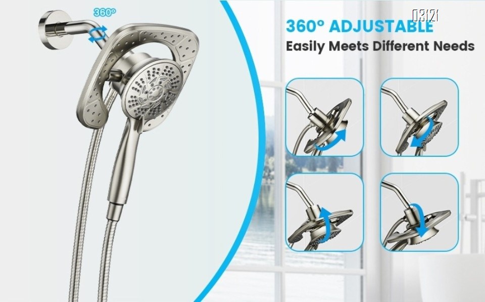 Filtered Shower Head with Handheld, 5-Spray Setting Detachable Showerhead with Filters for Hard Water Remove Chlorine , Chrome