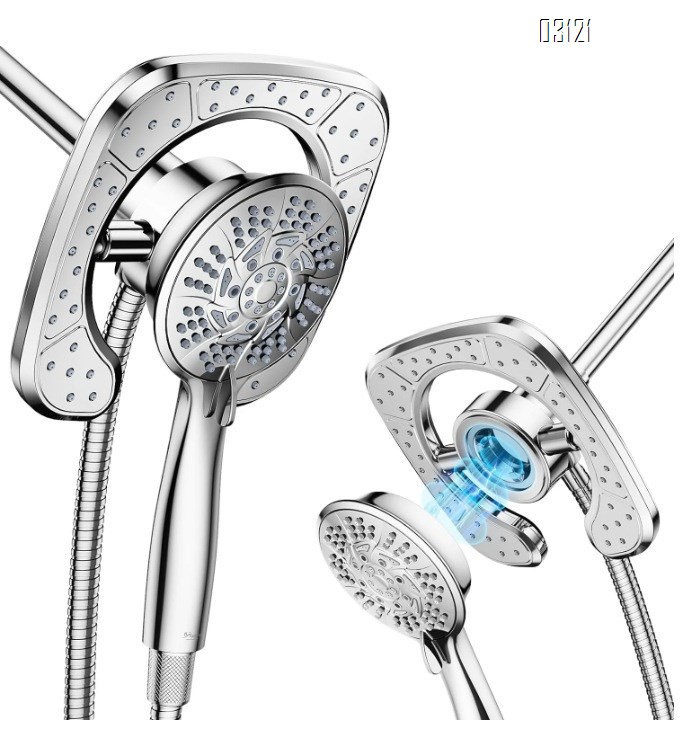 Filtered Shower Head with Handheld, 5-Spray Setting Detachable Showerhead with Filters for Hard Water Remove Chlorine , Chrome