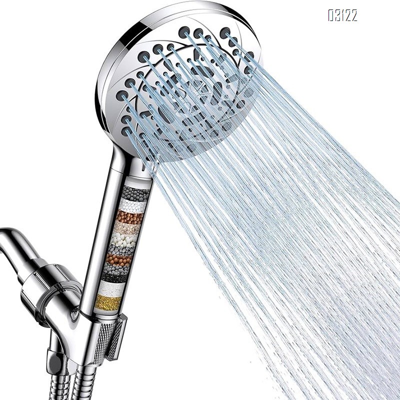 Filtered Shower Head with Handheld, 5-Spray Setting Detachable Showerhead with Filters for Hard Water Remove Chlorine , Chrome