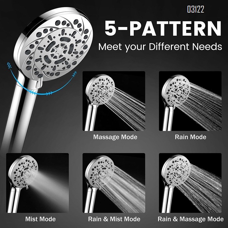 Filtered Shower Head with Handheld, 5-Spray Setting Detachable Showerhead with Filters for Hard Water Remove Chlorine , Chrome