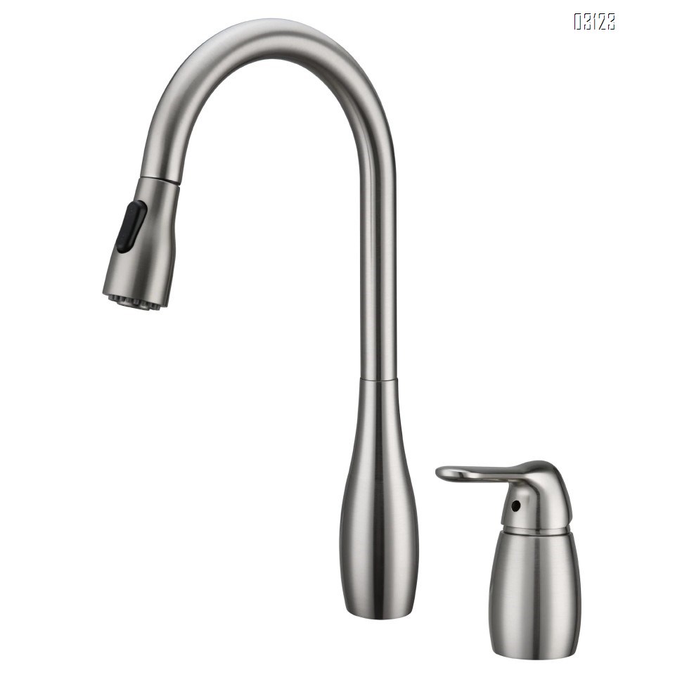 German craftsmanship copper kitchen pull-out faucet with two holes, rotatable and flexible, personalized sink faucet for home use