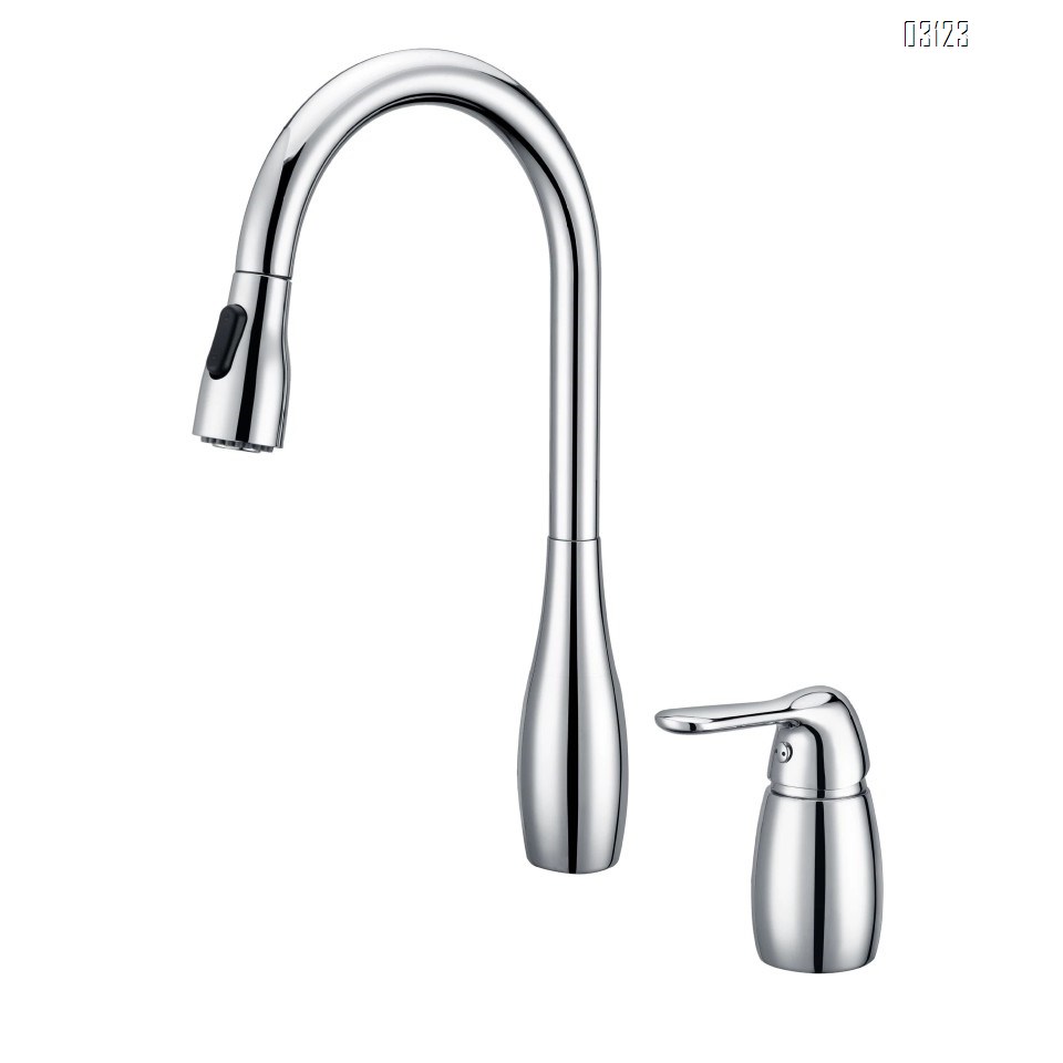 German craftsmanship copper kitchen pull-out faucet with two holes, rotatable and flexible, personalized sink faucet for home use