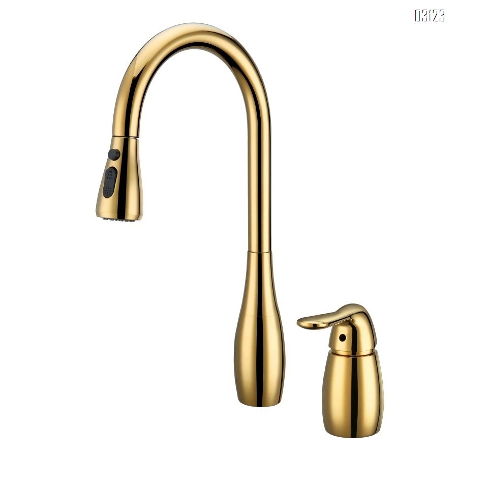 German craftsmanship copper kitchen pull-out faucet with two holes, rotatable and flexible, personalized sink faucet for home use