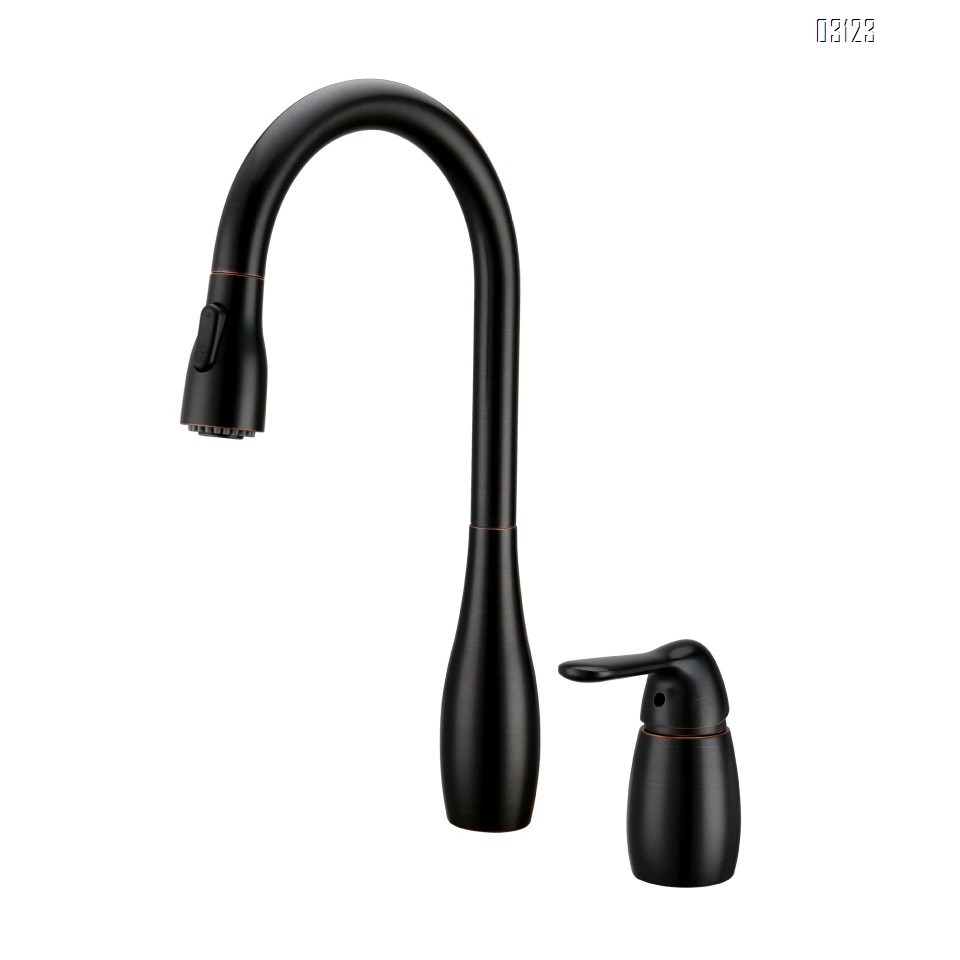 German craftsmanship copper kitchen pull-out faucet with two holes, rotatable and flexible, personalized sink faucet for home use