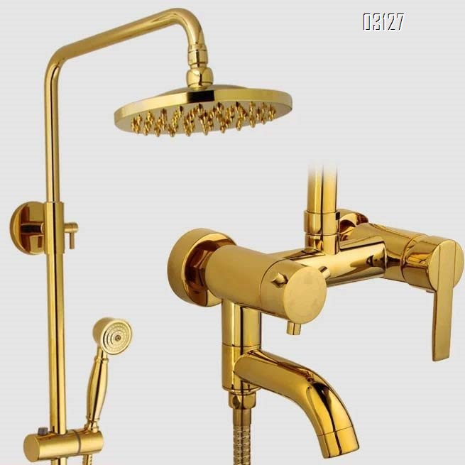 European style golden shower faucet set all Brass bathroom rain hand shower pressure increasing shower head