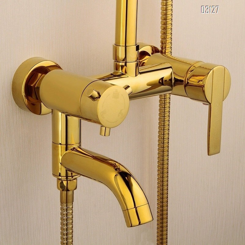 European style golden shower faucet set all Brass bathroom rain hand shower pressure increasing shower head