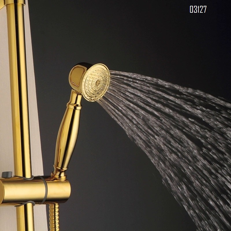 European style golden shower faucet set all Brass bathroom rain hand shower pressure increasing shower head
