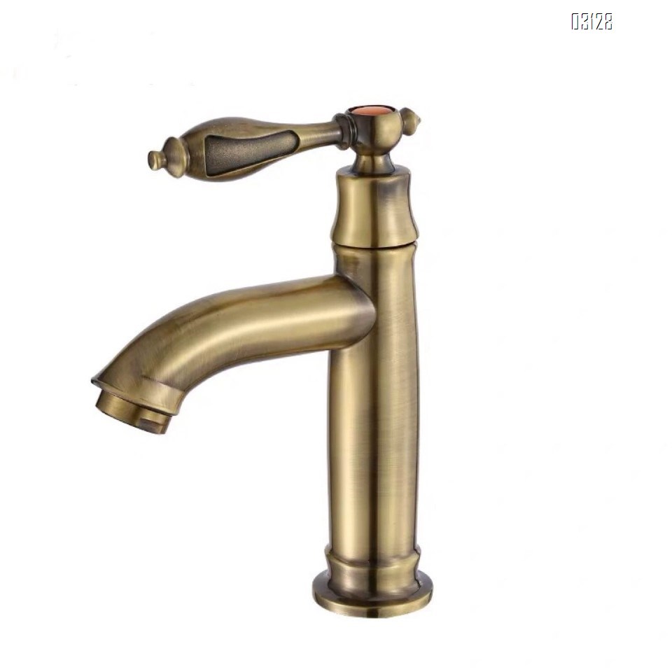 European antique full Brass Bathroom sink wash basin faucet vintage spout greenish copper Tap single cold water faucet