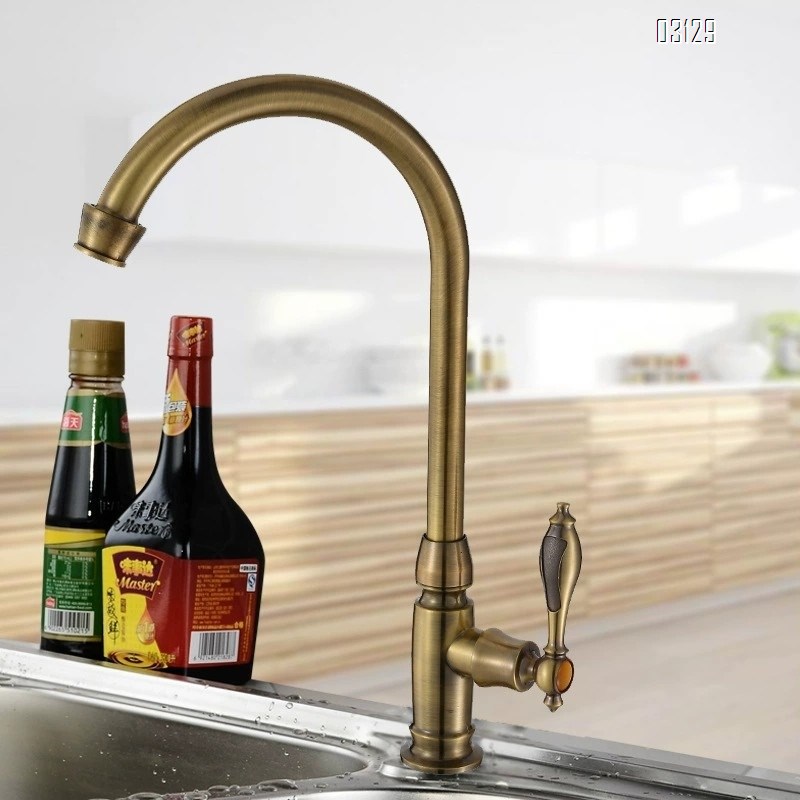 Antique style kitchen faucet with single cold water high elbow pipe rotary kitchen wash basin faucet