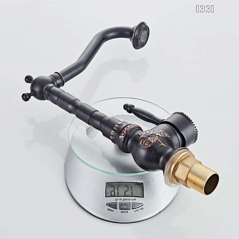 All-Brass European black antique rotating faucet with vintage carved washbasin cold and hot water faucet single handle single hole high-end model