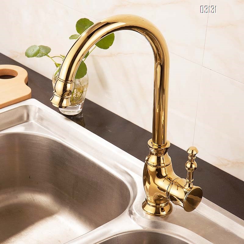 European style faucet golden antique European kitchen wash basin faucet cold and hot all Brass sink kitchen faucet