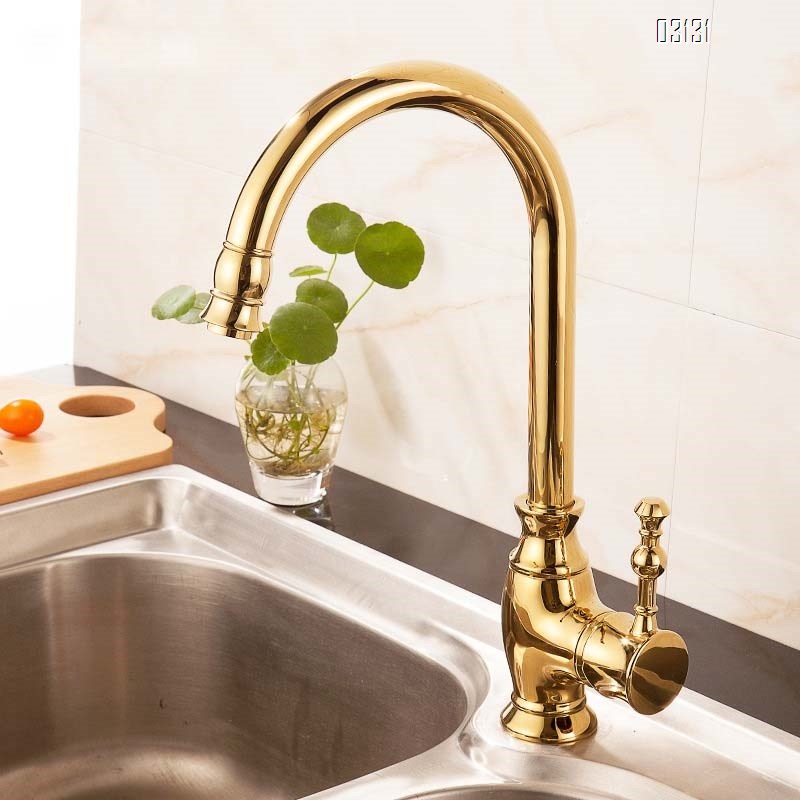European style faucet golden antique European kitchen wash basin faucet cold and hot all Brass sink kitchen faucet