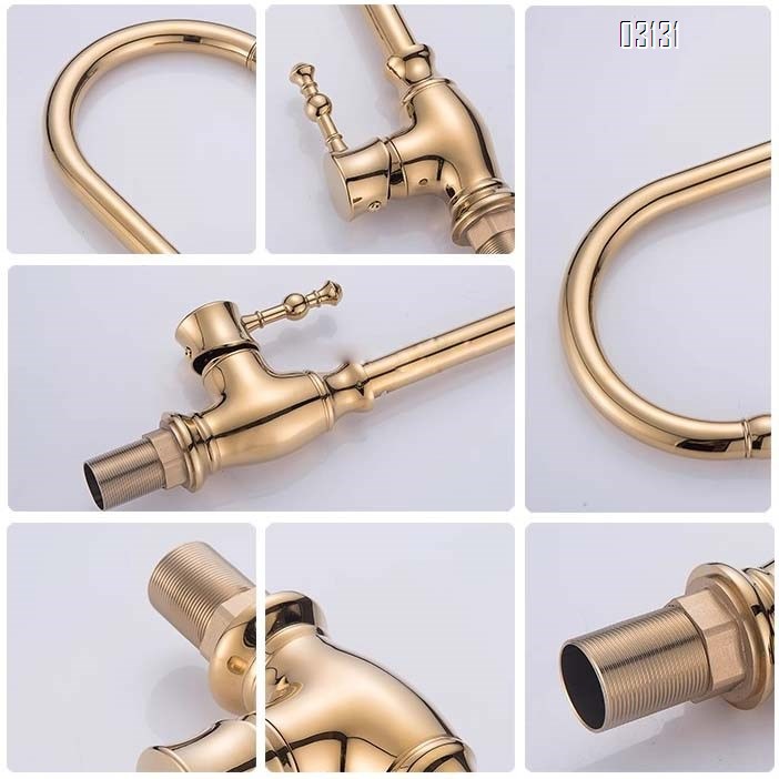European style faucet golden antique European kitchen wash basin faucet cold and hot all Brass sink kitchen faucet