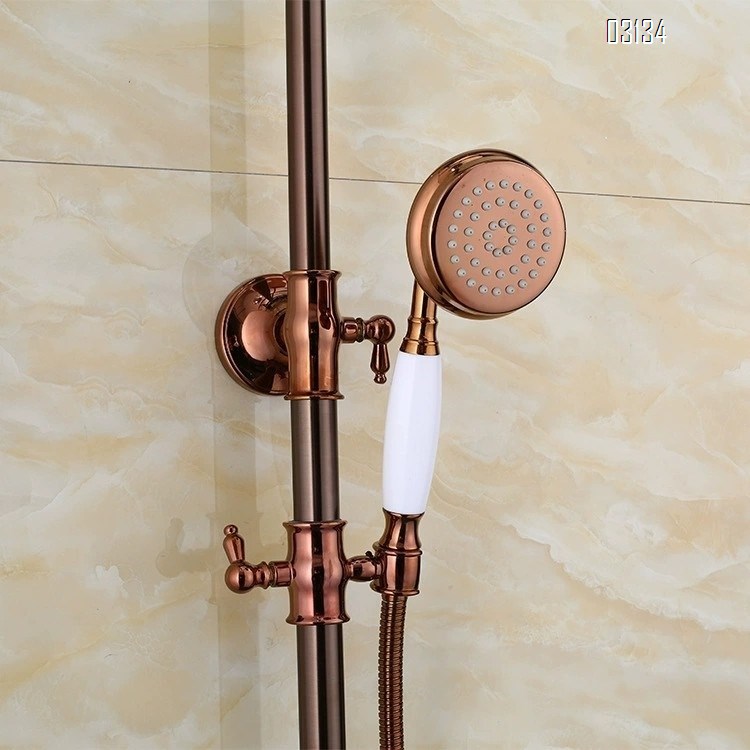 American rose gold brown antique Brass shower set European full Brass retro ORB hot and cold water faucet with lift