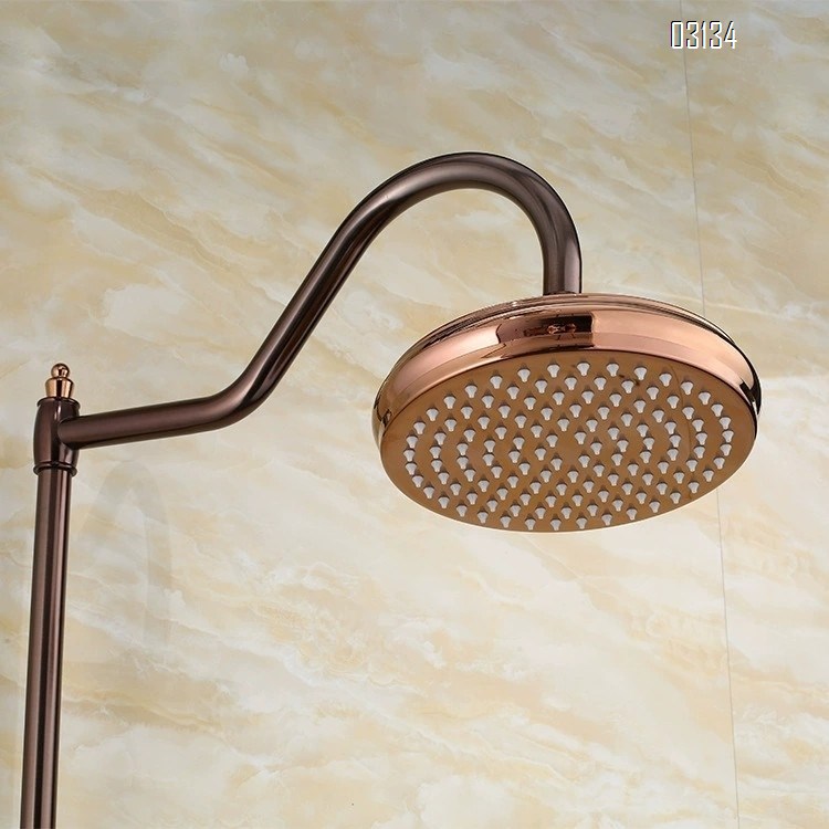 American rose gold brown antique Brass shower set European full Brass retro ORB hot and cold water faucet with lift