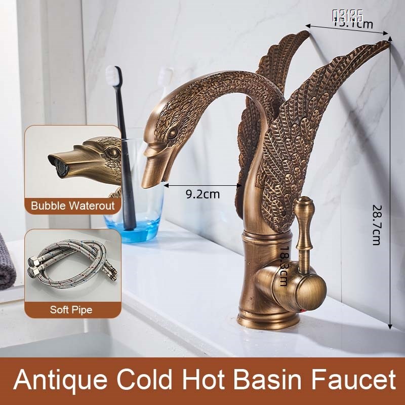 European style antique faucet swan cold and hot wash basin faucet vintage all Brass under-counter basin golden faucet