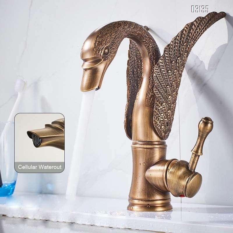 European style antique faucet swan cold and hot wash basin faucet vintage all Brass under-counter basin golden faucet